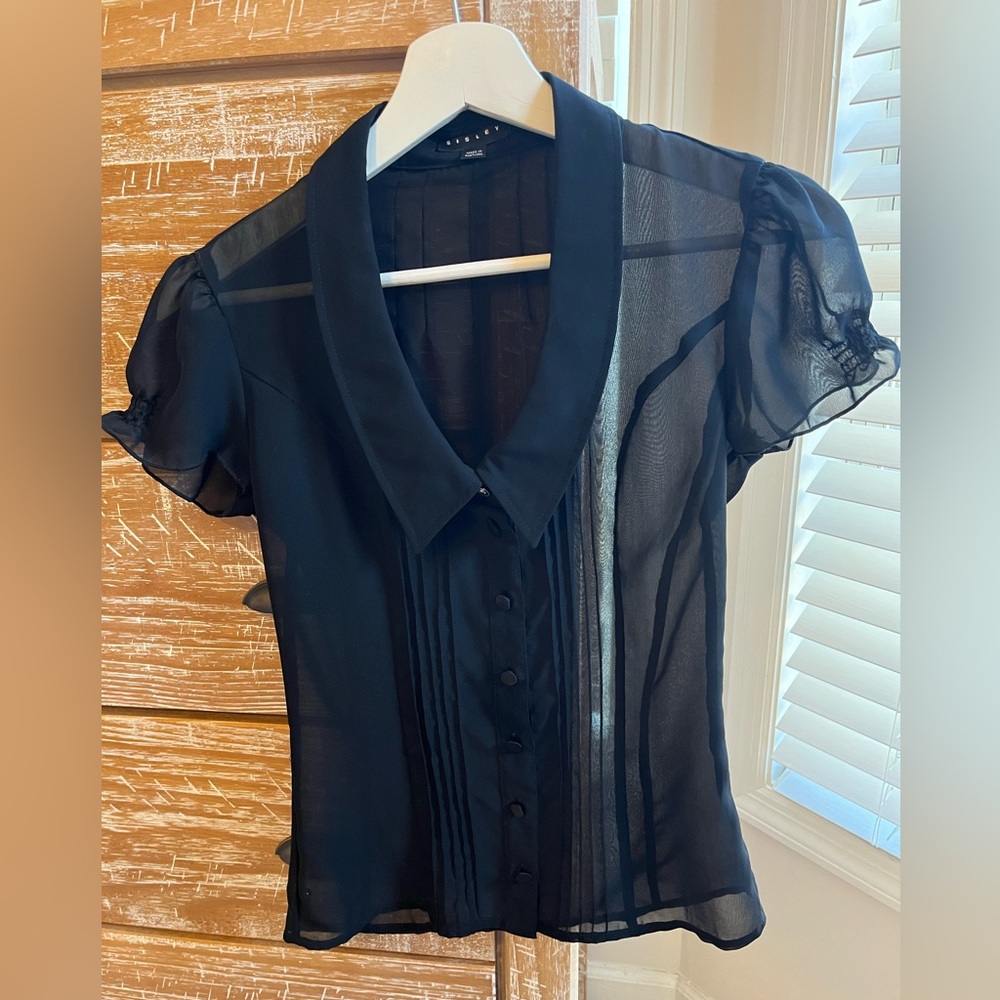 Sisley (Benetton group) dressy shirt, see through in black, XS